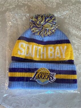 Los Angeles Lakers South Bay Knit Pom Beanie - Light Blue/Yellow/Purple